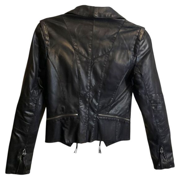 Faux Vegan Leather Jacket Black Moto Biker Goth Punk Rock Size S Lula's - Picture 8 of 15